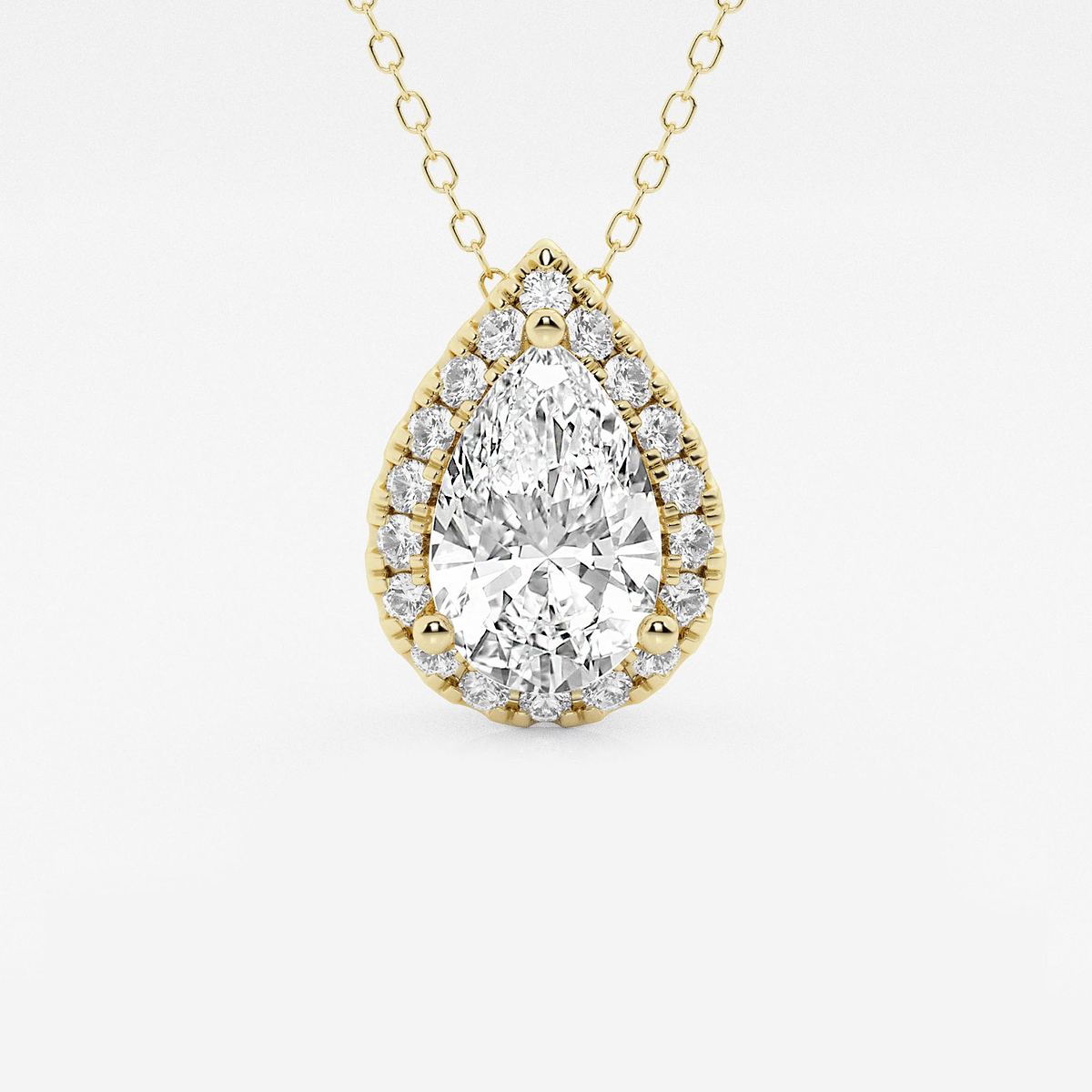 2 1/3 ctw Pear Lab Grown Diamond Halo Pendant with Adjustable Chain