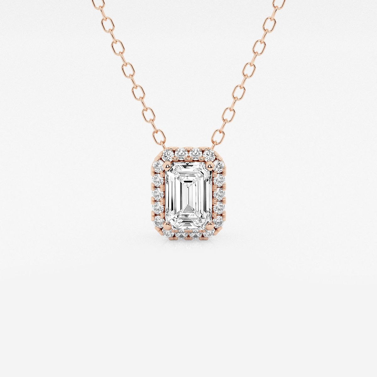 5/8 ctw Emerald Lab Grown Diamond Halo Pendant with Adjustable Chain