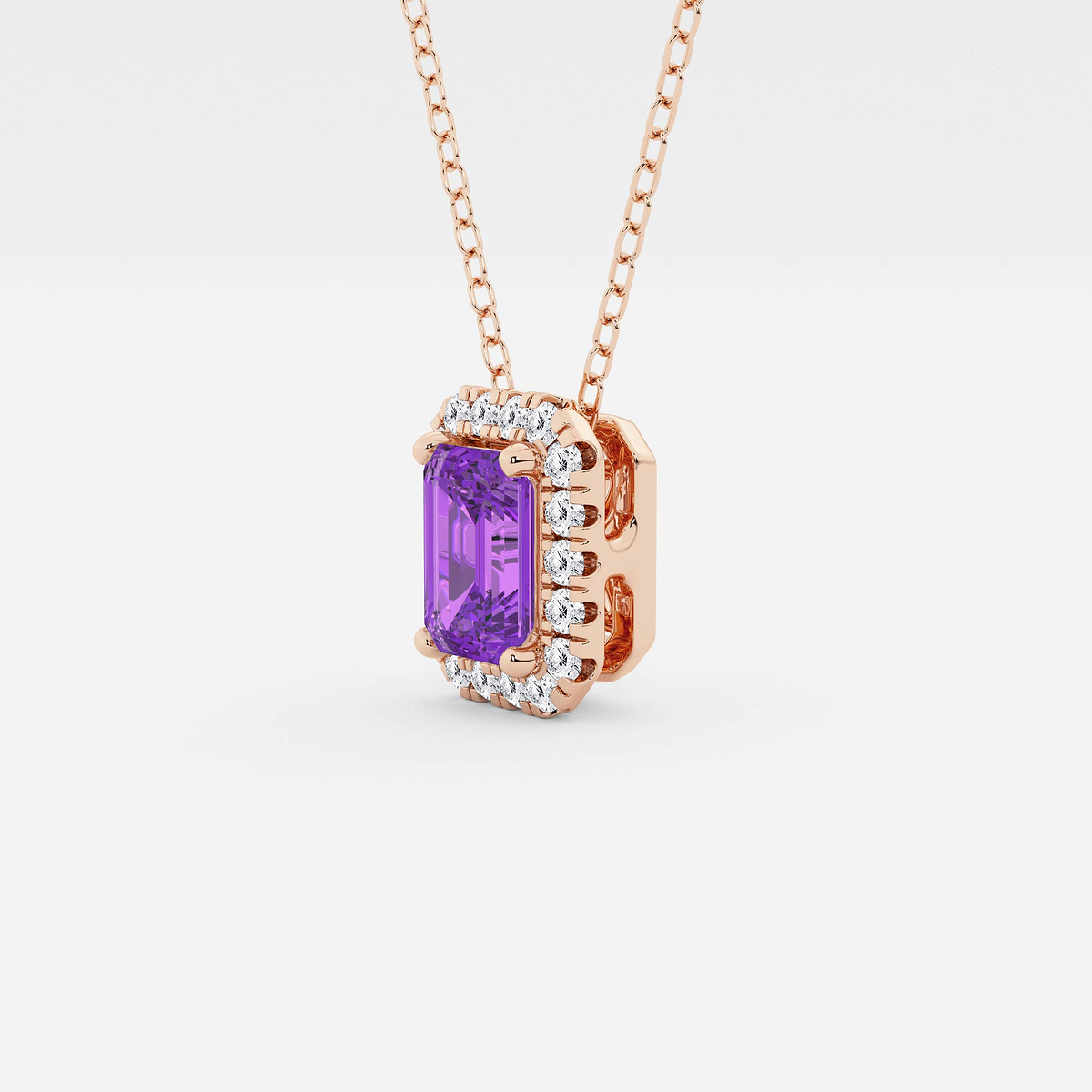 Additional Image 1 for  6.7x4.69 mm Emerald Cut Created Amethyst and 1/5 ctw Round Lab Grown Diamond Halo Pendant with Adjustable Chain