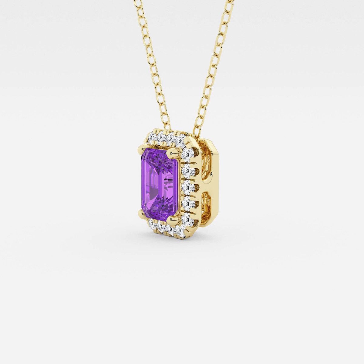 Additional Image 1 for  6.7x4.69 mm Emerald Cut Created Amethyst and 1/5 ctw Round Lab Grown Diamond Halo Pendant with Adjustable Chain