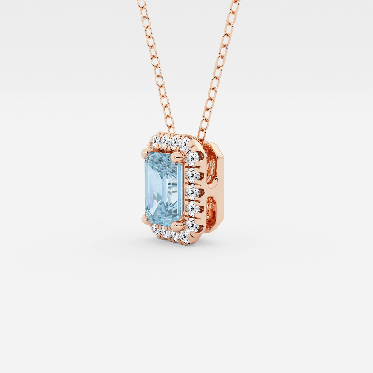 Additional Image 1 for  6.7x4.69 mm Emerald Cut Created Aquamarine and 1/5 ctw Round Lab Grown Diamond Halo Pendant with Adjustable Chain