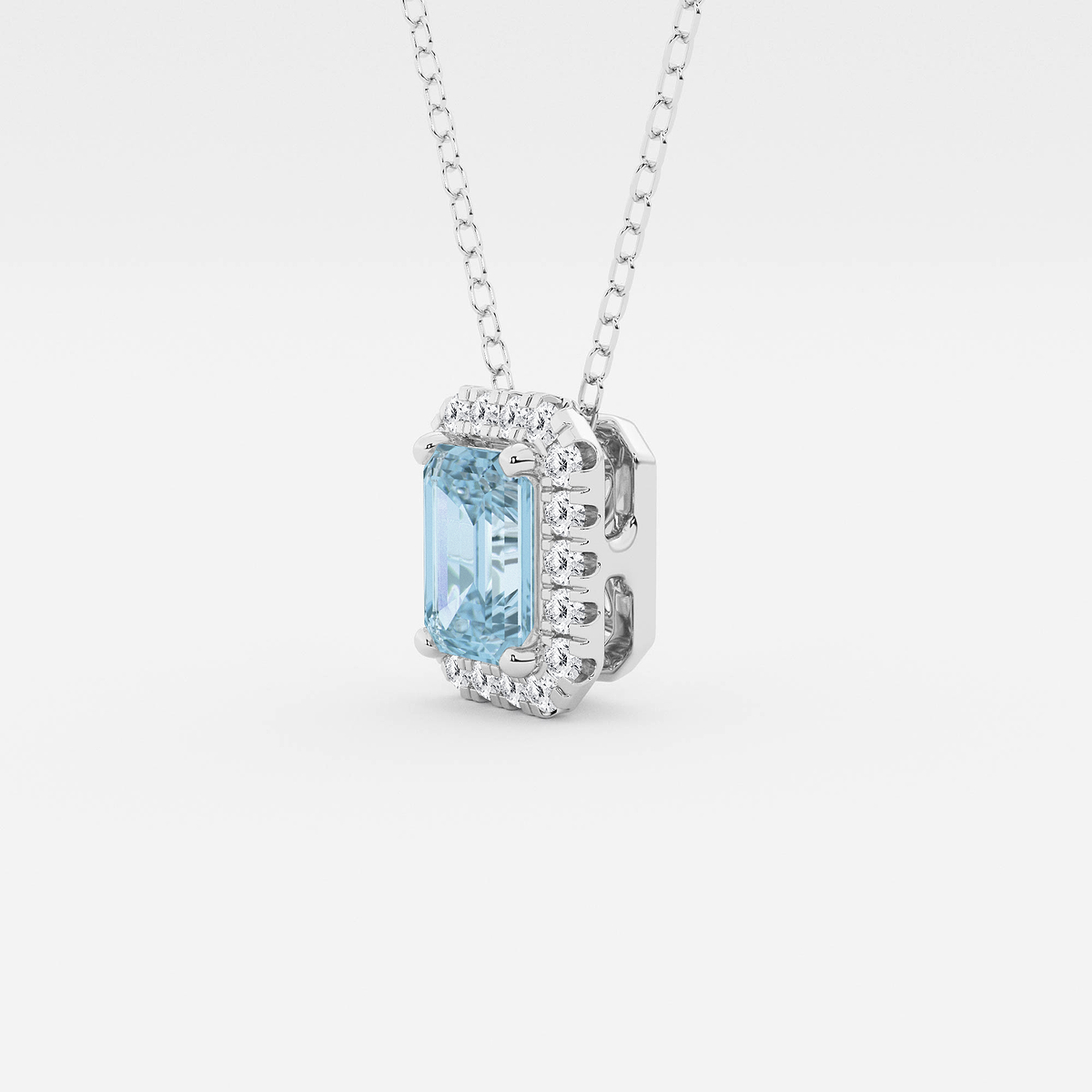 Additional Image 1 for  6.7x4.69 mm Emerald Cut Created Aquamarine and 1/5 ctw Round Lab Grown Diamond Halo Pendant with Adjustable Chain
