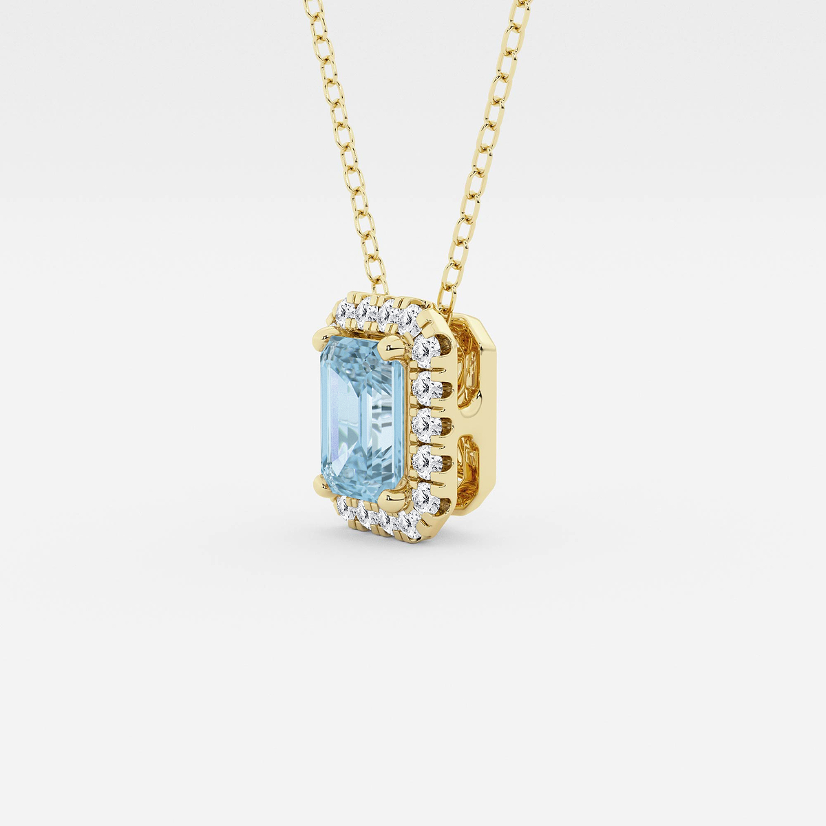 Additional Image 1 for  6.7x4.69 mm Emerald Cut Created Aquamarine and 1/5 ctw Round Lab Grown Diamond Halo Pendant with Adjustable Chain