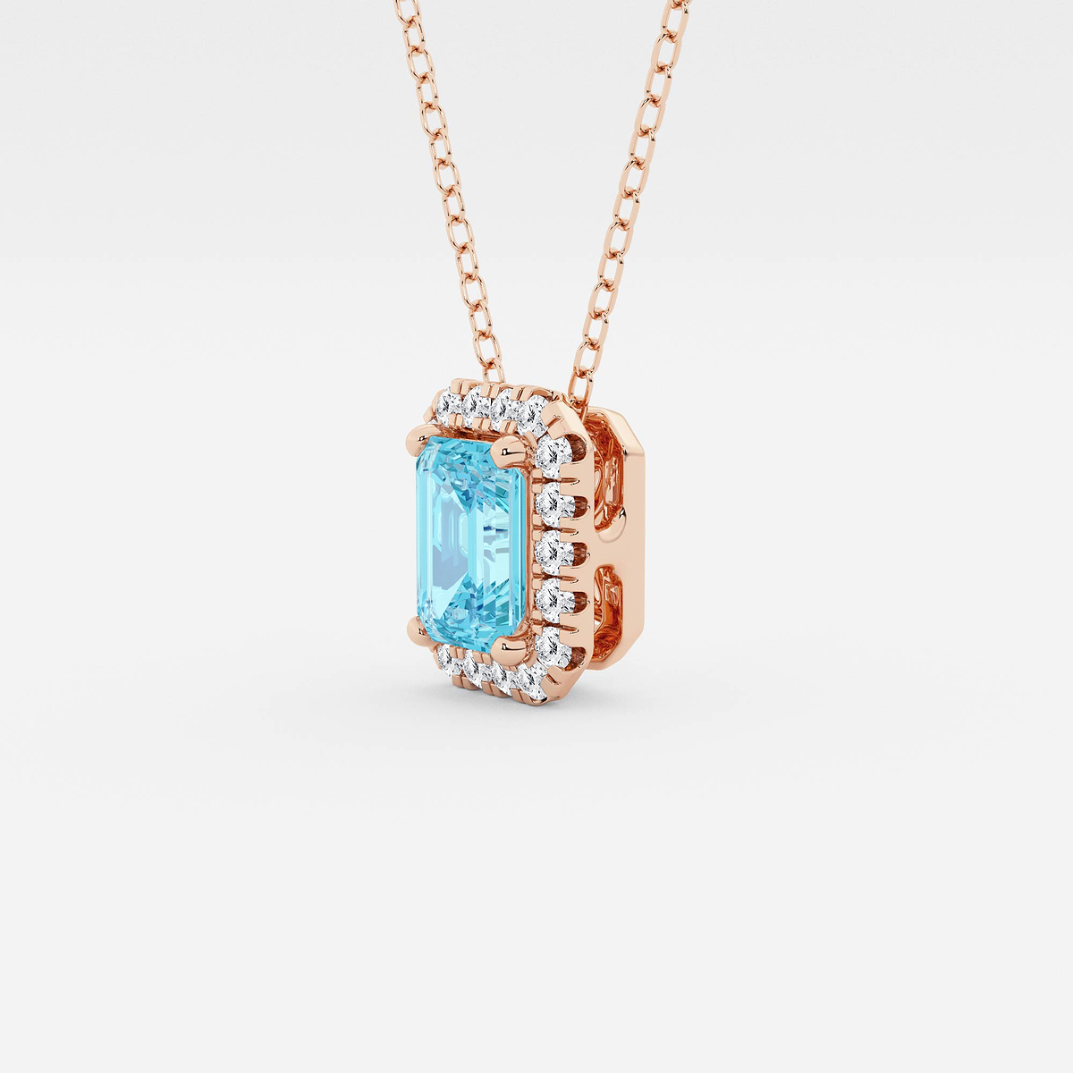 Additional Image 1 for  6.7x4.69 mm Emerald Cut Created Blue Topaz and 1/5 ctw Round Lab Grown Diamond Halo Pendant with Adjustable Chain