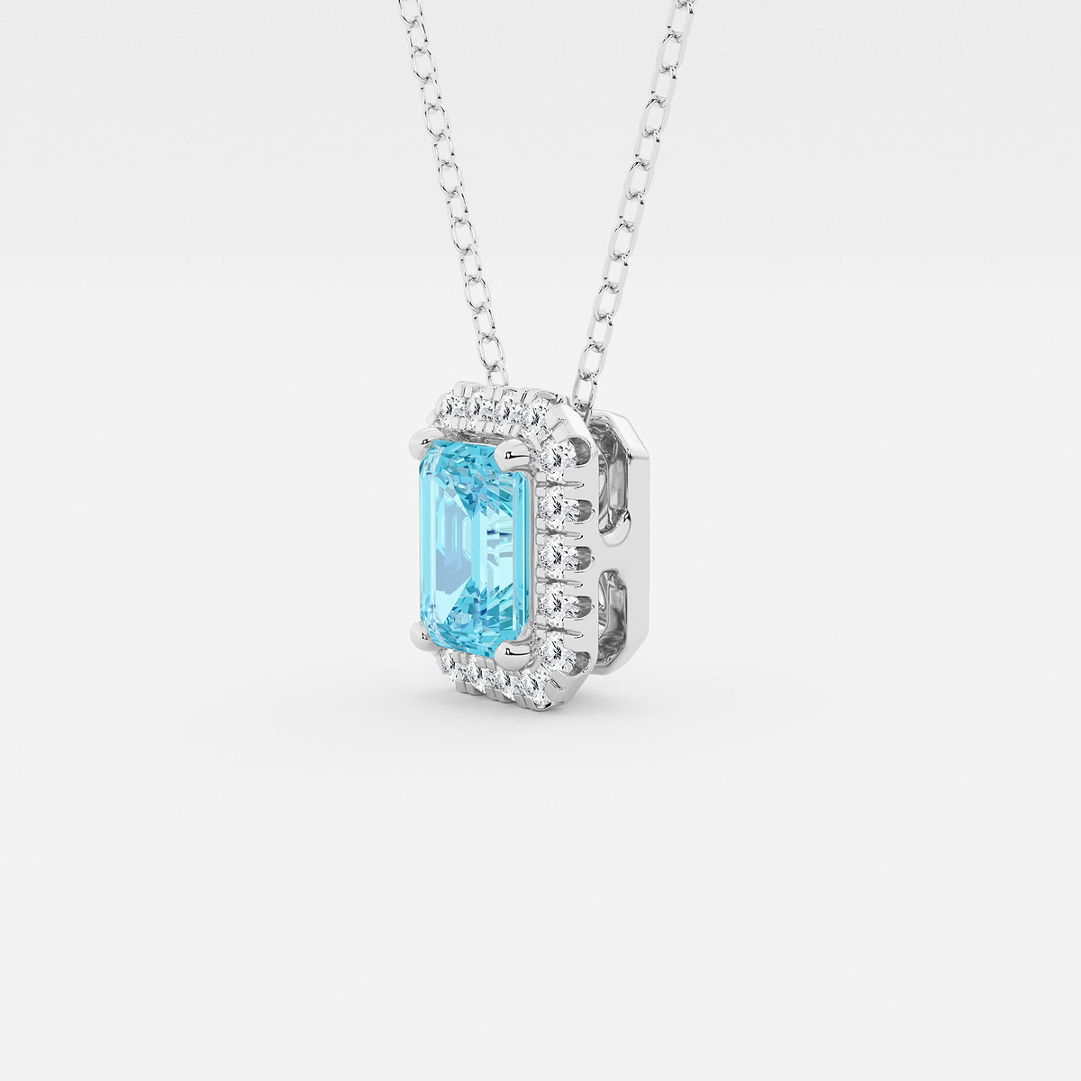 Additional Image 1 for  6.7x4.69 mm Emerald Cut Created Blue Topaz and 1/5 ctw Round Lab Grown Diamond Halo Pendant with Adjustable Chain
