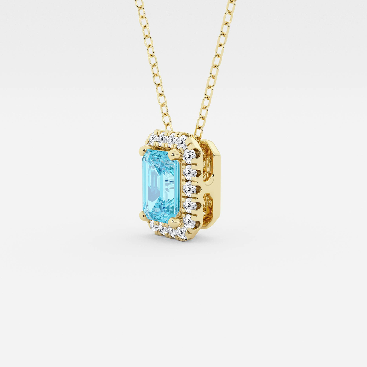 Additional Image 1 for  6.7x4.69 mm Emerald Cut Created Blue Topaz and 1/5 ctw Round Lab Grown Diamond Halo Pendant with Adjustable Chain