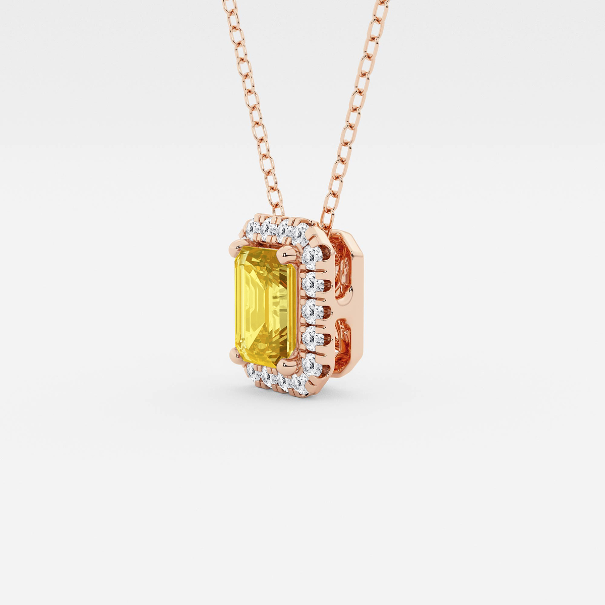 Additional Image 1 for  6.7x4.69 mm Emerald Cut Created Citrine and 1/5 ctw Round Lab Grown Diamond Halo Pendant with Adjustable Chain