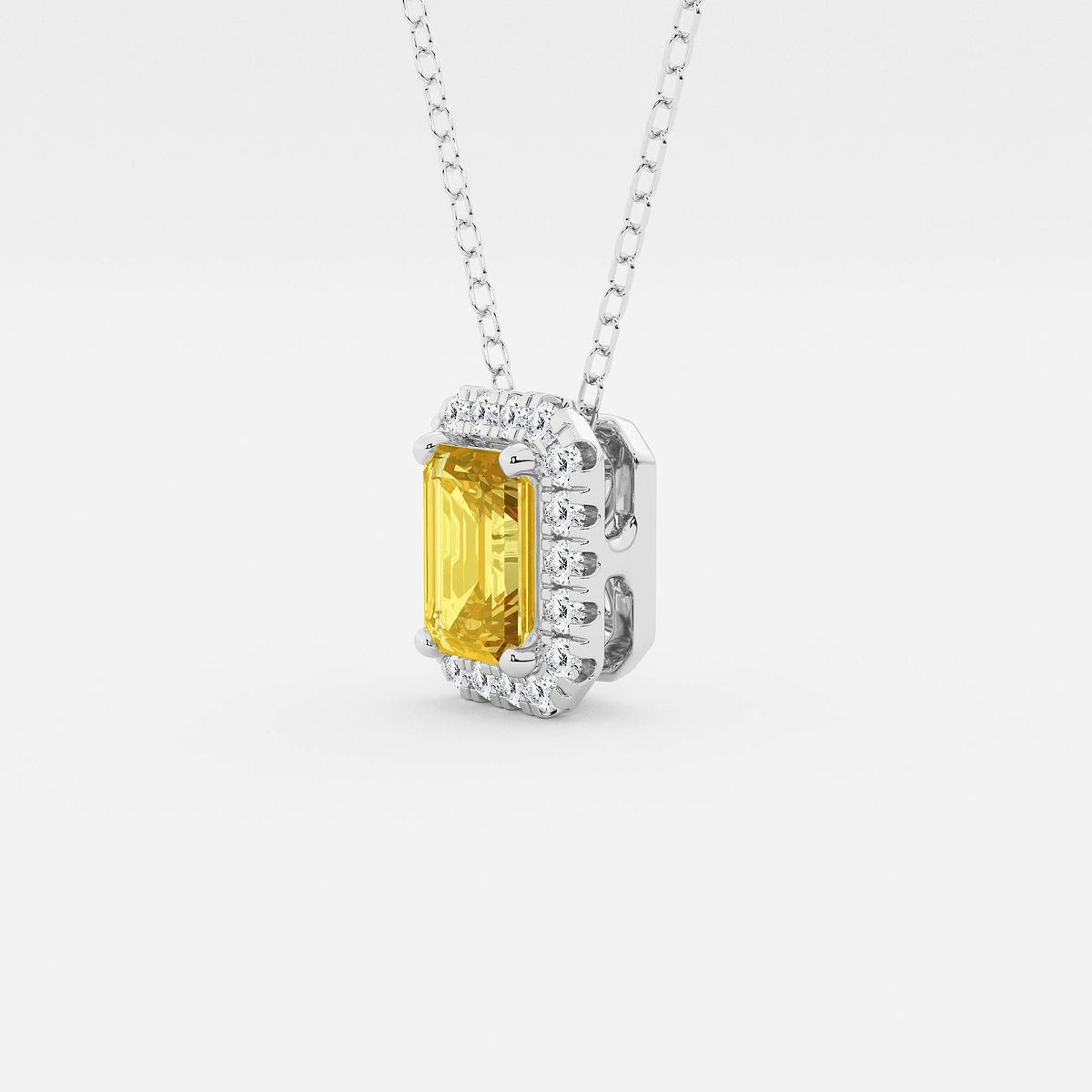 Additional Image 1 for  6.7x4.69 mm Emerald Cut Created Citrine and 1/5 ctw Round Lab Grown Diamond Halo Pendant with Adjustable Chain