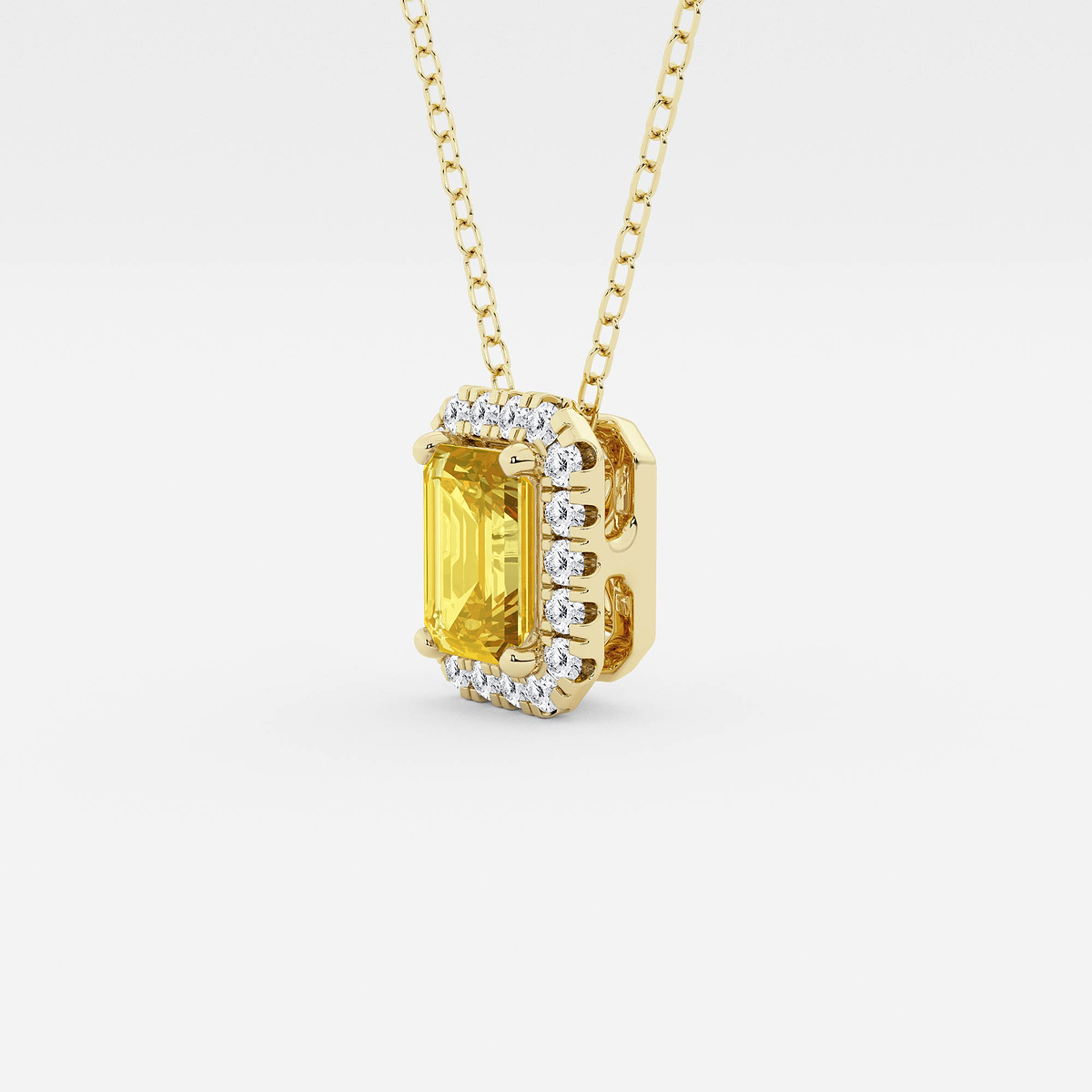 Additional Image 1 for  6.7x4.69 mm Emerald Cut Created Citrine and 1/5 ctw Round Lab Grown Diamond Halo Pendant with Adjustable Chain