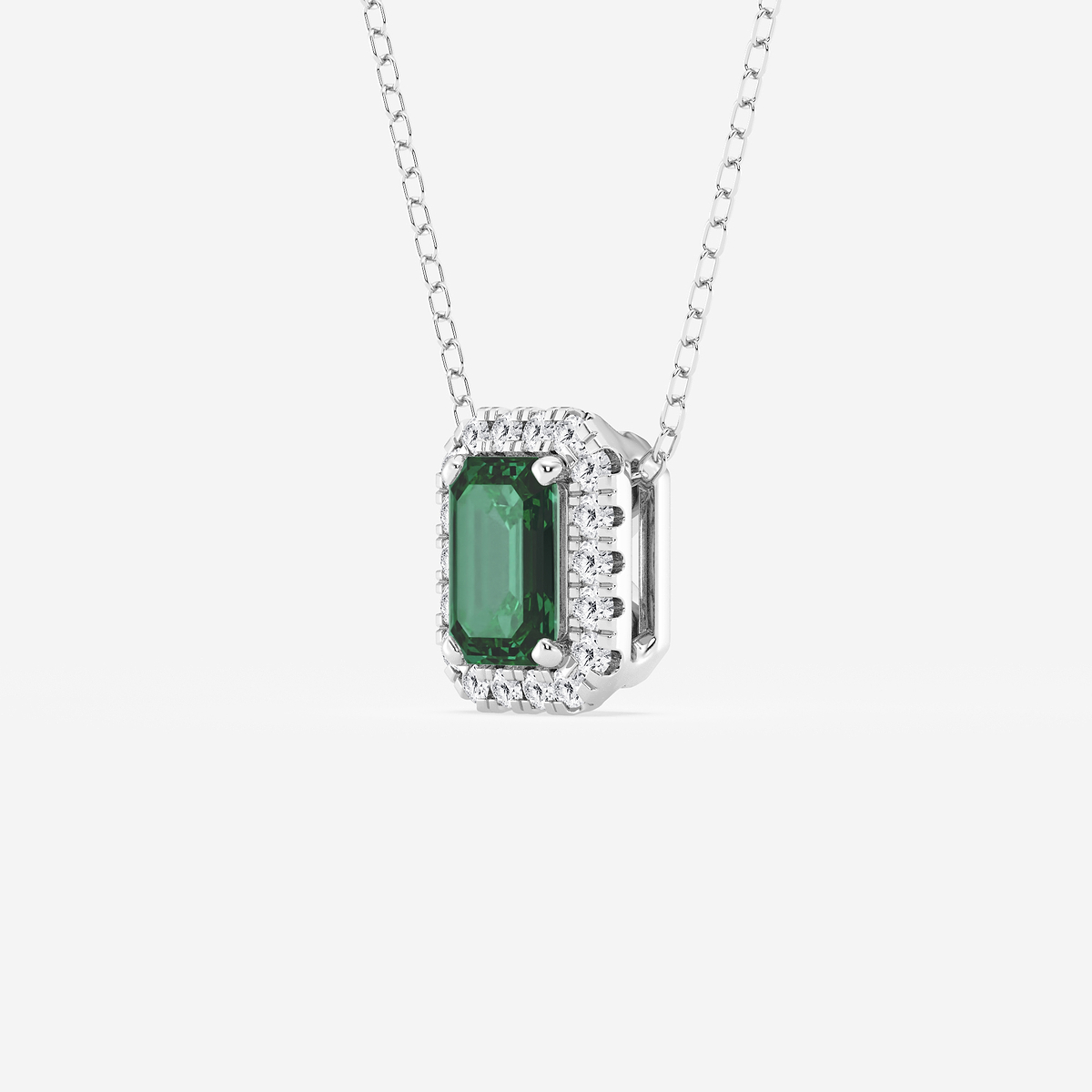 Additional Image 1 for  6.7x4.69 mm Created Emerald and 1/5 ctw Round Lab Grown Diamond Halo Pendant with Adjustable Chain