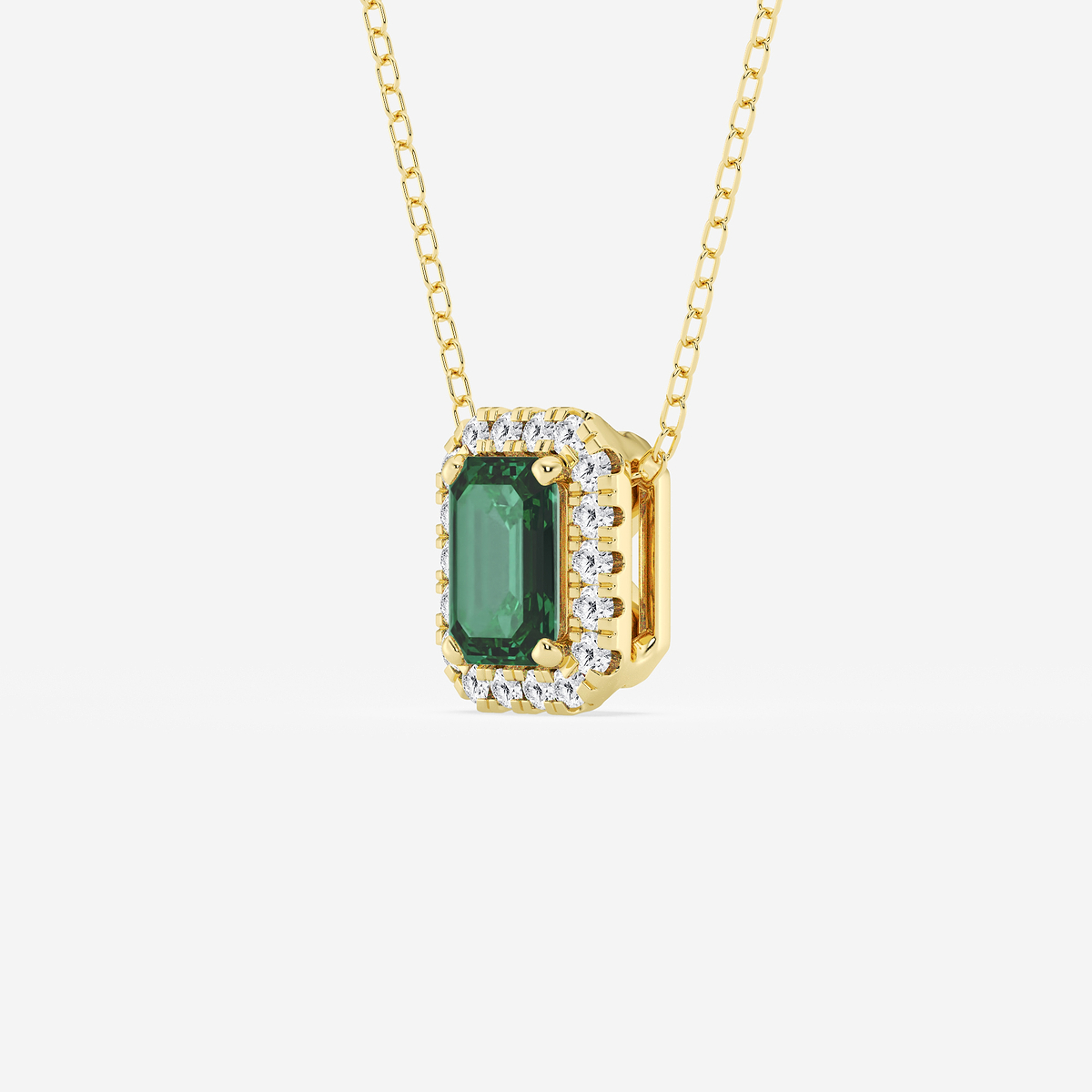 Additional Image 1 for  6.7x4.69 mm Created Emerald and 1/5 ctw Round Lab Grown Diamond Halo Pendant with Adjustable Chain