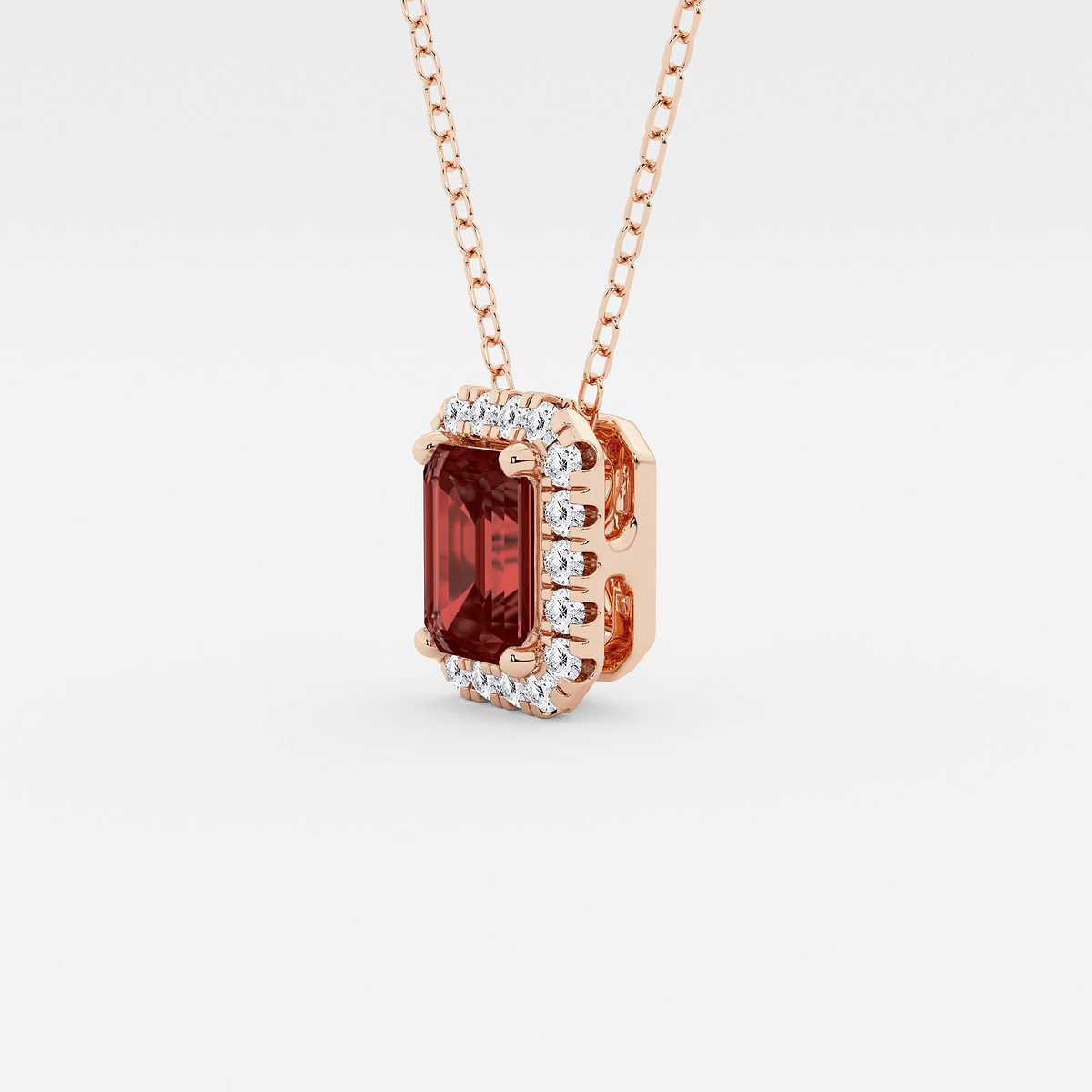 Additional Image 1 for  6.7x4.69 mm Emerald Cut Created Garnite and 1/5 ctw Round Lab Grown Diamond Halo Pendant with Adjustable Chain