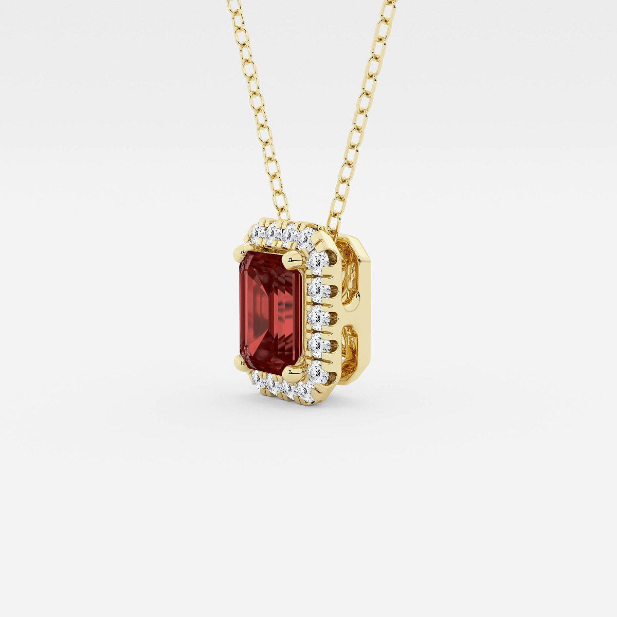 Additional Image 1 for  6.7x4.69 mm Emerald Cut Created Garnite and 1/5 ctw Round Lab Grown Diamond Halo Pendant with Adjustable Chain
