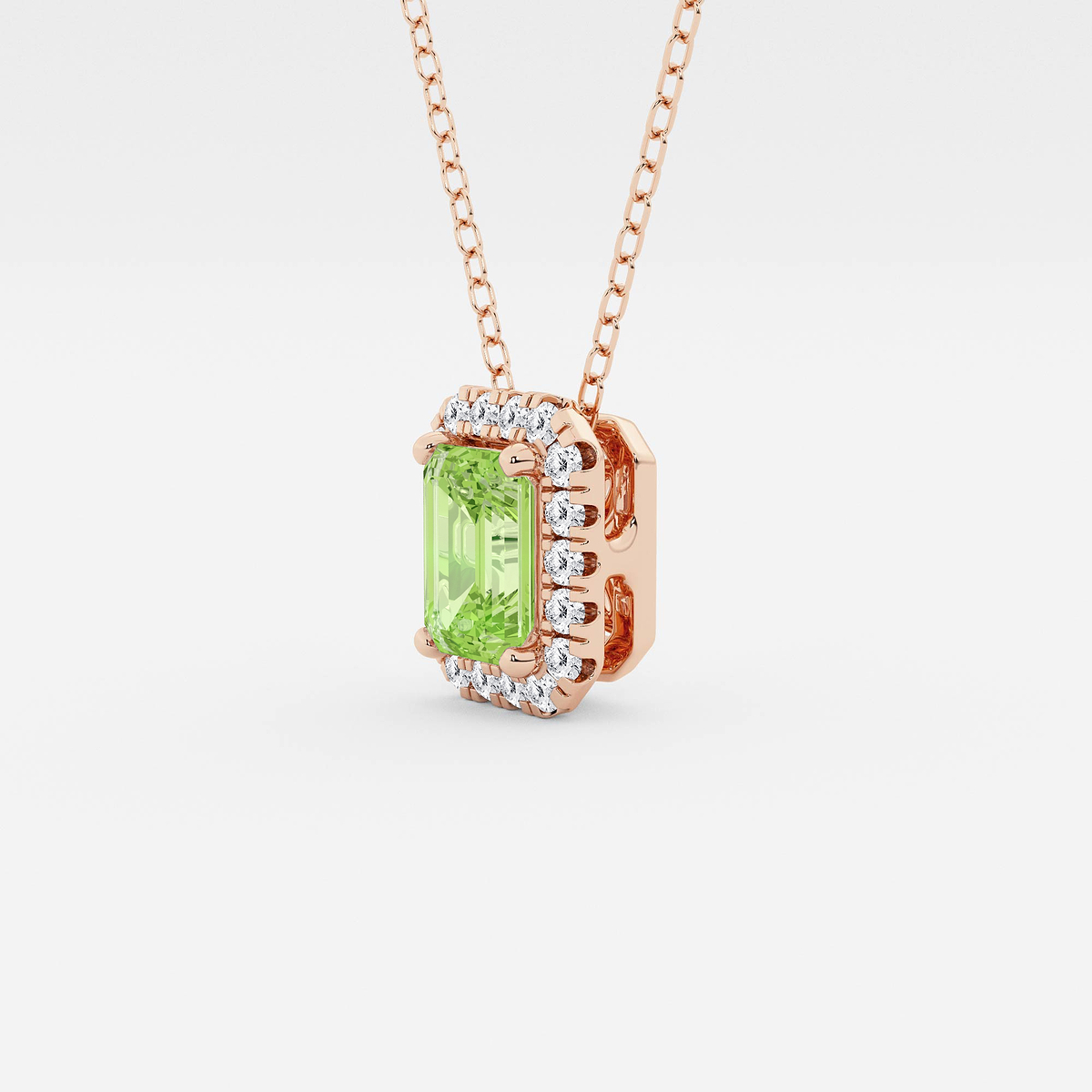 Additional Image 1 for  6.7x4.69 mm Emerald Cut Created Peridot and 1/5 ctw Round Lab Grown Diamond Halo Pendant with Adjustable Chain
