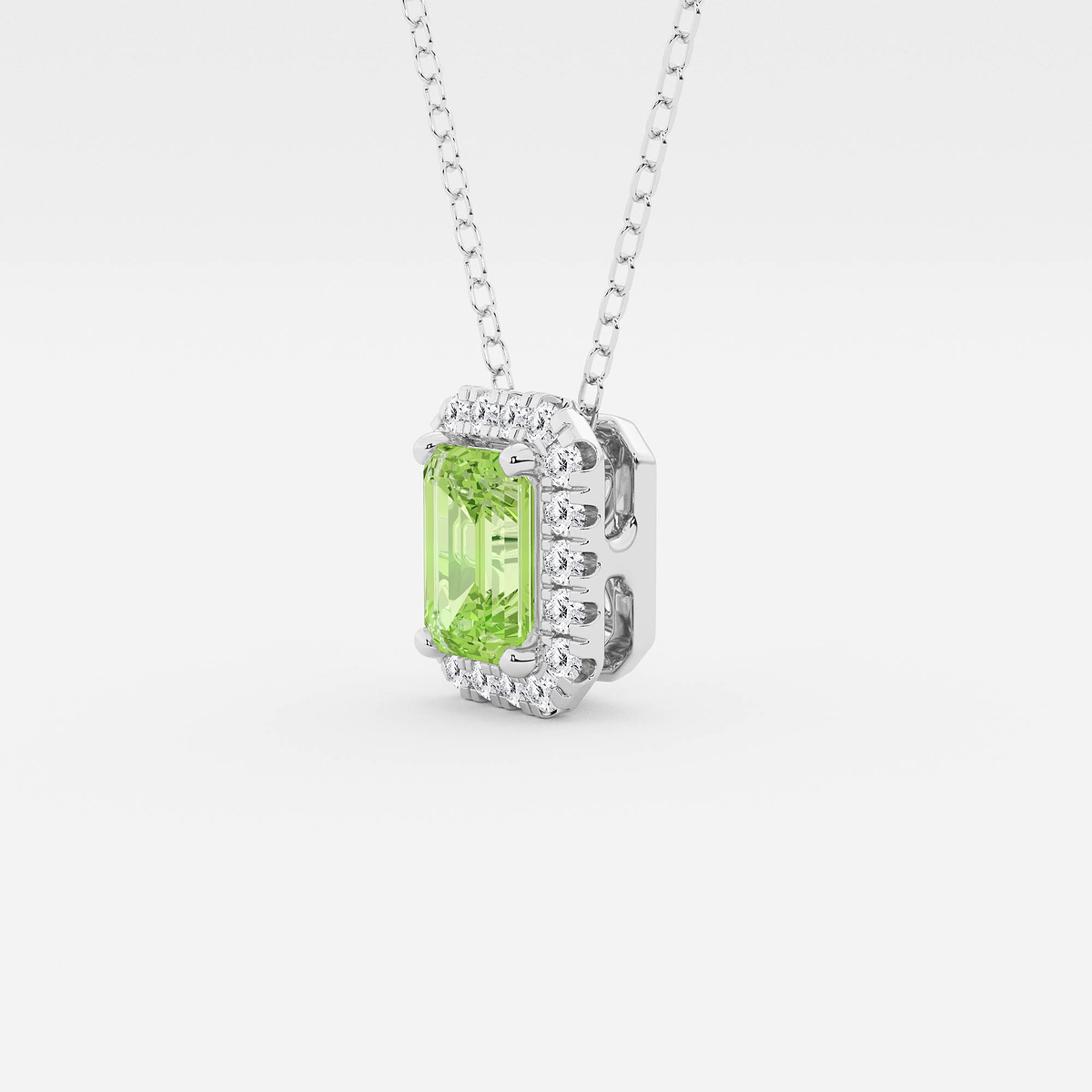 Additional Image 1 for  6.7x4.69 mm Emerald Cut Created Peridot and 1/5 ctw Round Lab Grown Diamond Halo Pendant with Adjustable Chain