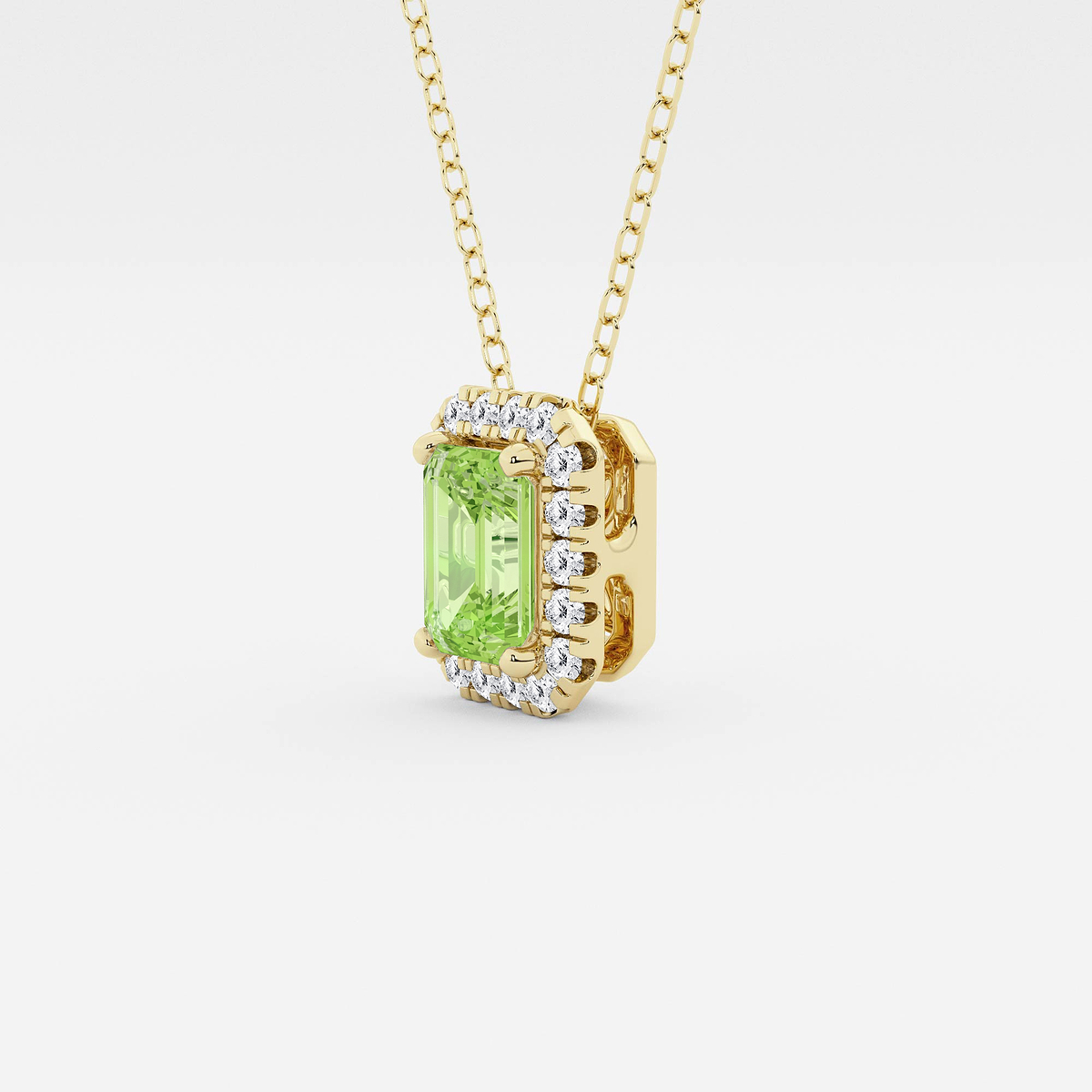 Additional Image 1 for  6.7x4.69 mm Emerald Cut Created Peridot and 1/5 ctw Round Lab Grown Diamond Halo Pendant with Adjustable Chain