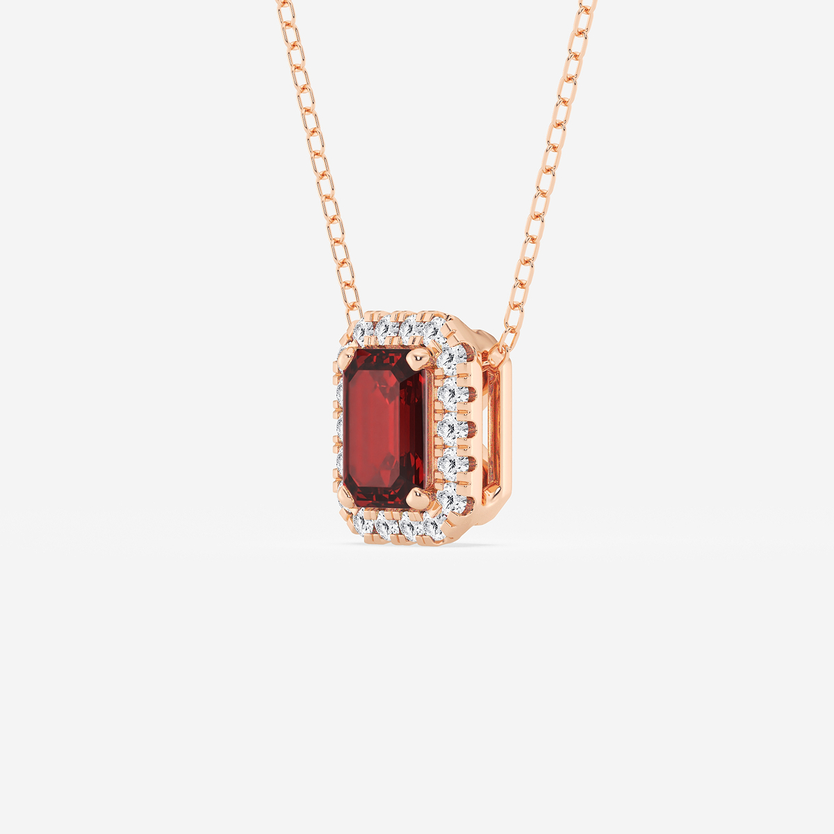 Additional Image 1 for  6.7x4.69 mm Emerald Cut Created Ruby and 1/5 ctw Round Lab Grown Diamond Halo Pendant with Adjustable Chain