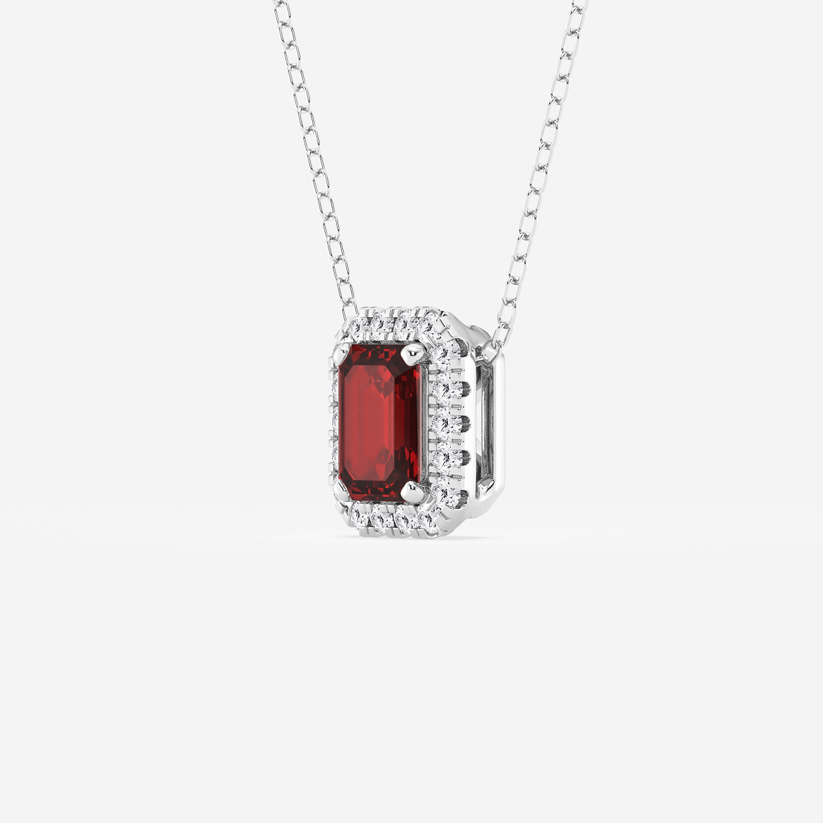 Additional Image 1 for  6.7x4.69 mm Emerald Cut Created Ruby and 1/5 ctw Round Lab Grown Diamond Halo Pendant with Adjustable Chain