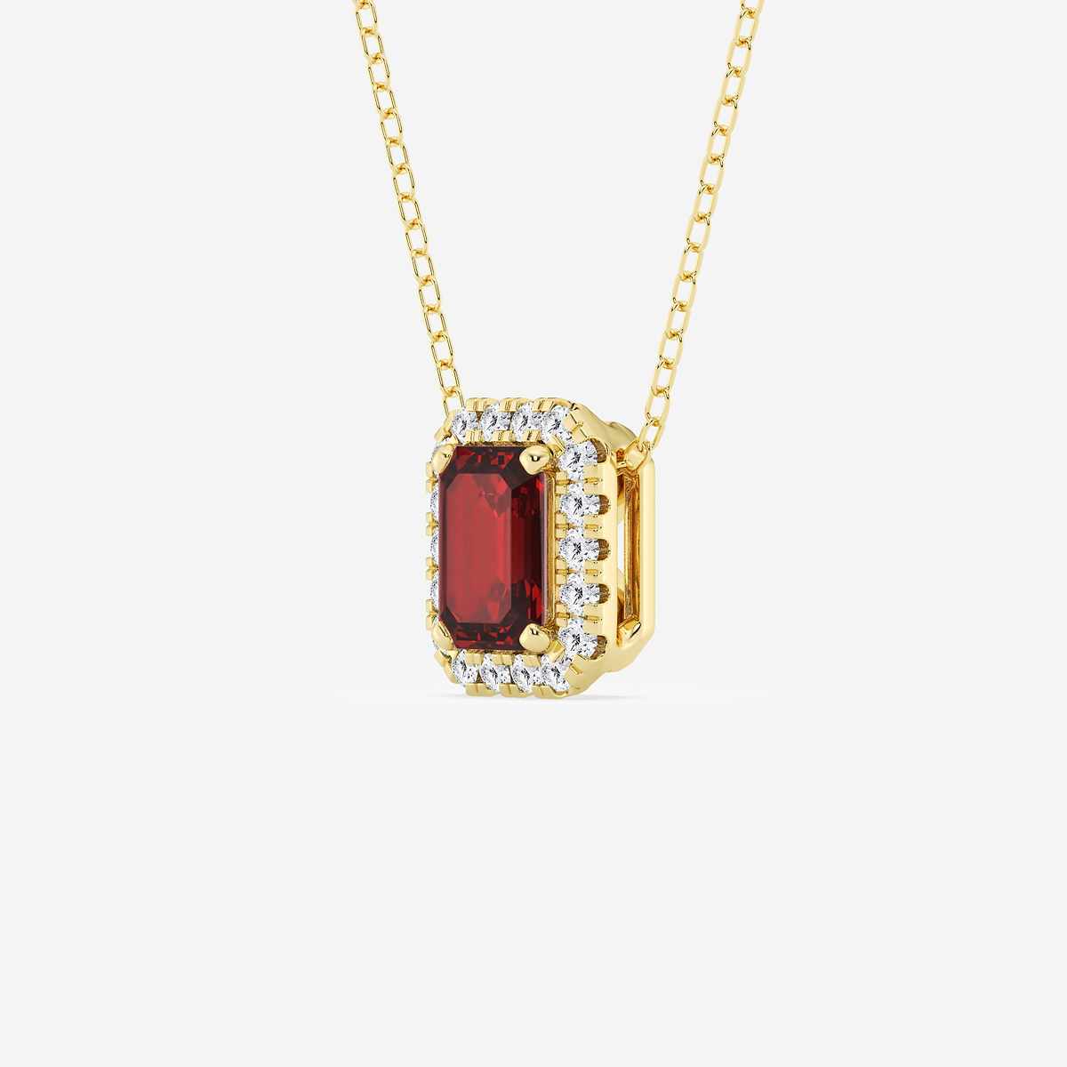 Additional Image 1 for  6.7x4.69 mm Emerald Cut Created Ruby and 1/5 ctw Round Lab Grown Diamond Halo Pendant with Adjustable Chain
