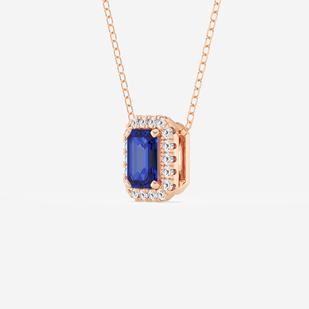 Additional Image 1 for  6.7x4.69 mm Emerald Cut Created Sapphire and 1/5 ctw Round Lab Grown Diamond Halo Pendant with Adjustable Chain