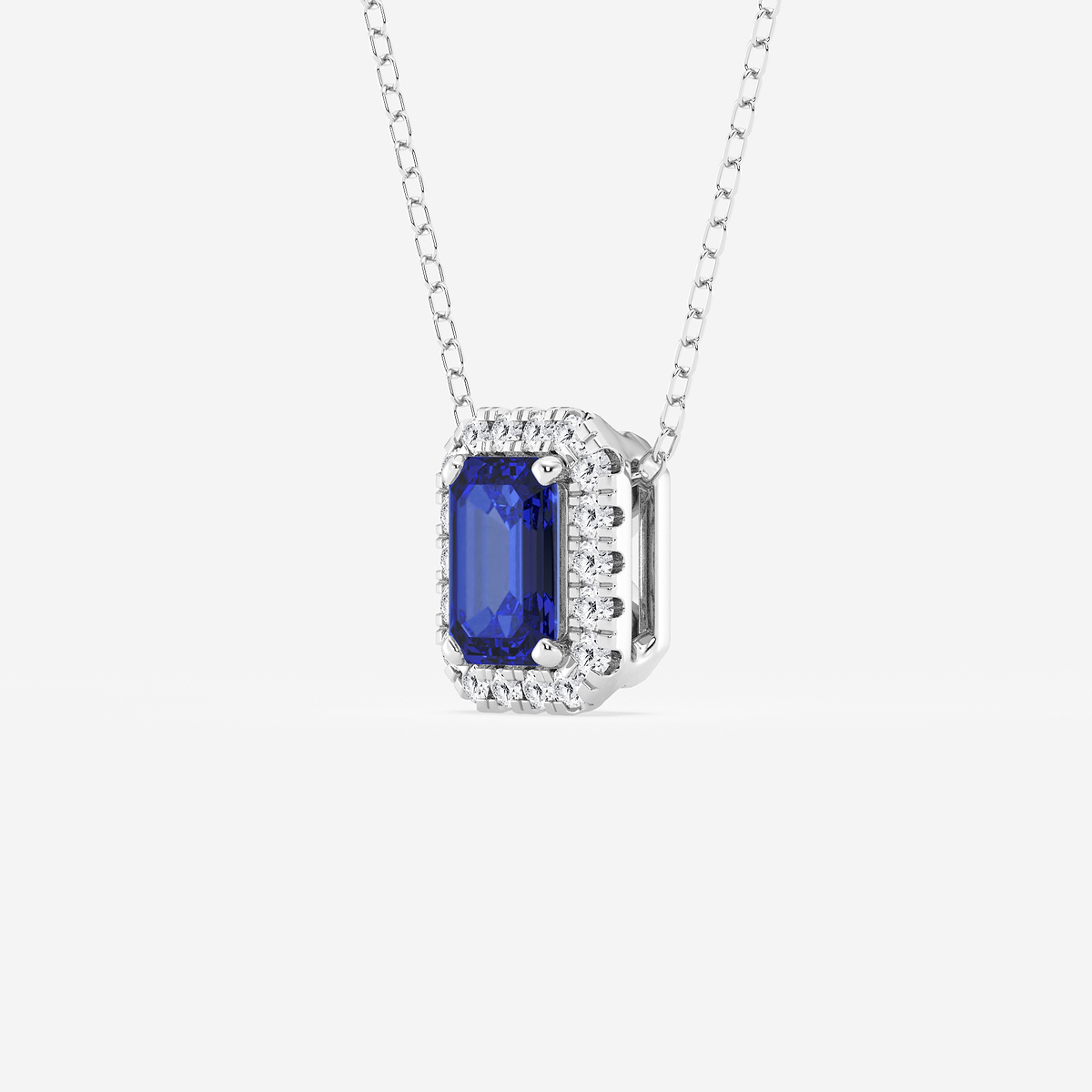 Additional Image 1 for  6.7x4.69 mm Emerald Cut Created Sapphire and 1/5 ctw Round Lab Grown Diamond Halo Pendant with Adjustable Chain