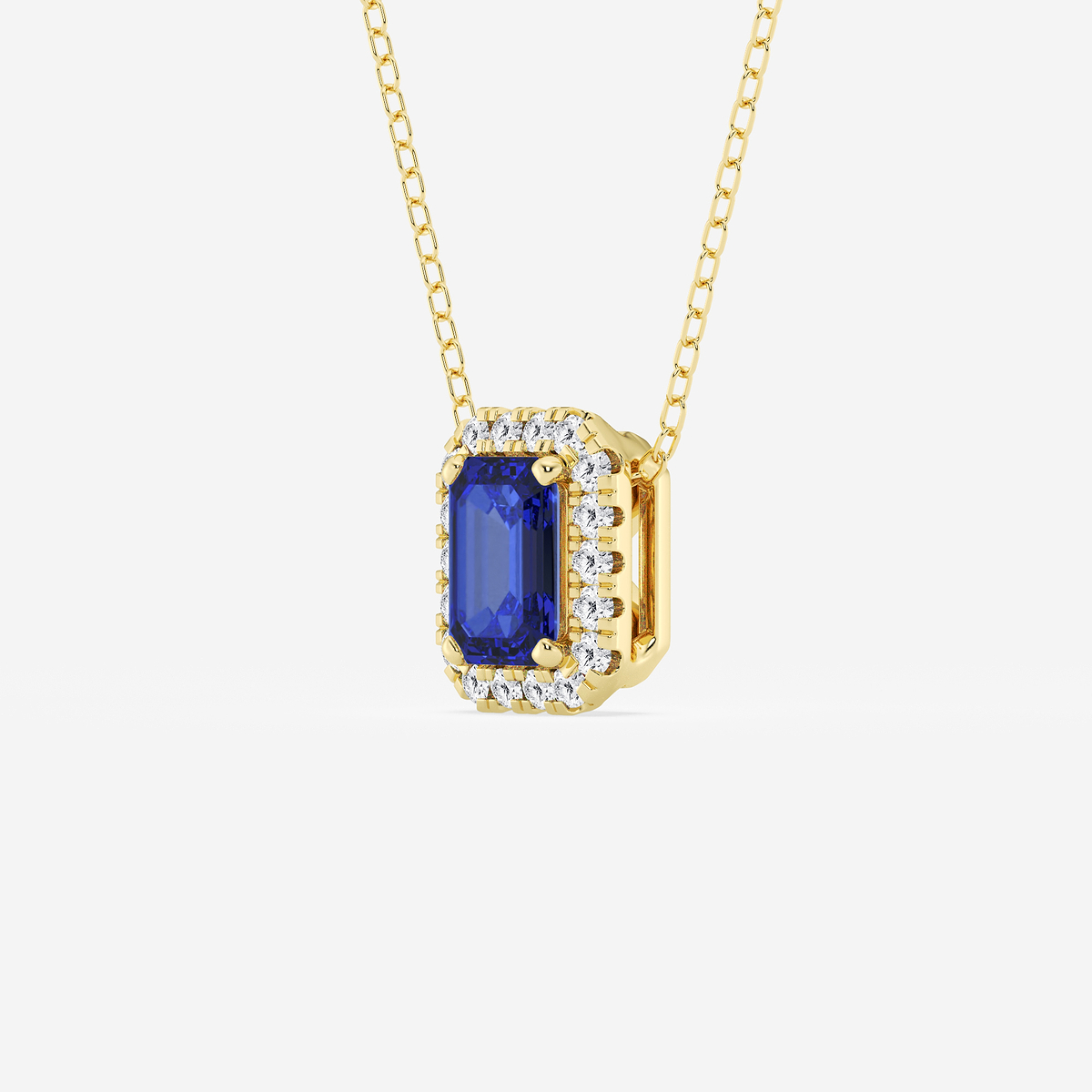 Additional Image 1 for  6.7x4.69 mm Emerald Cut Created Sapphire and 1/5 ctw Round Lab Grown Diamond Halo Pendant with Adjustable Chain