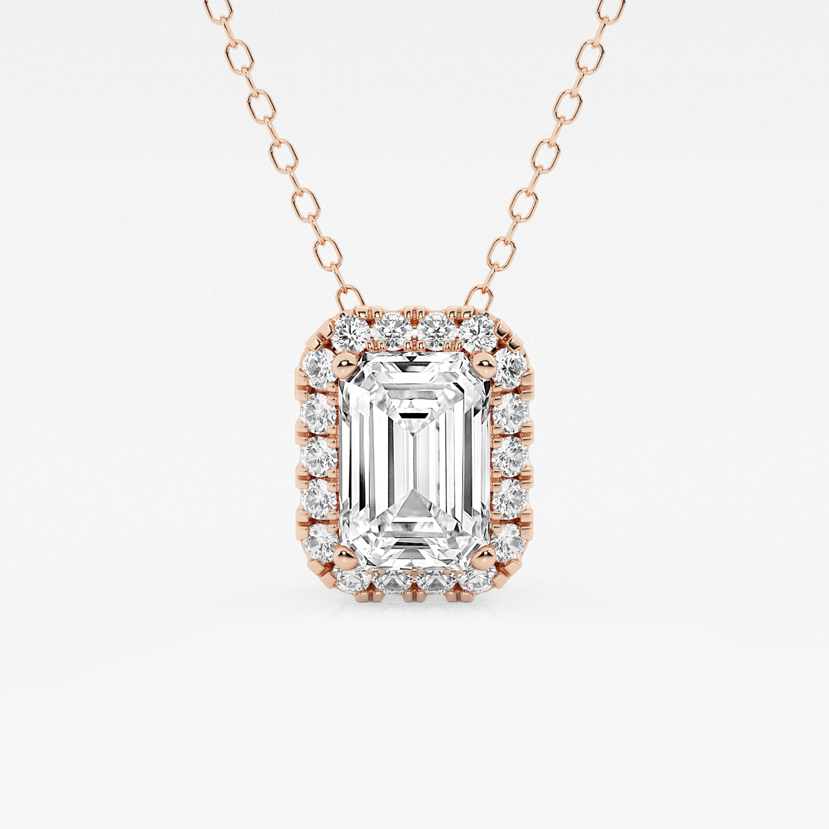 1 3/4 ctw Emerald Lab Grown Diamond Halo Pendant with Adjustable Chain