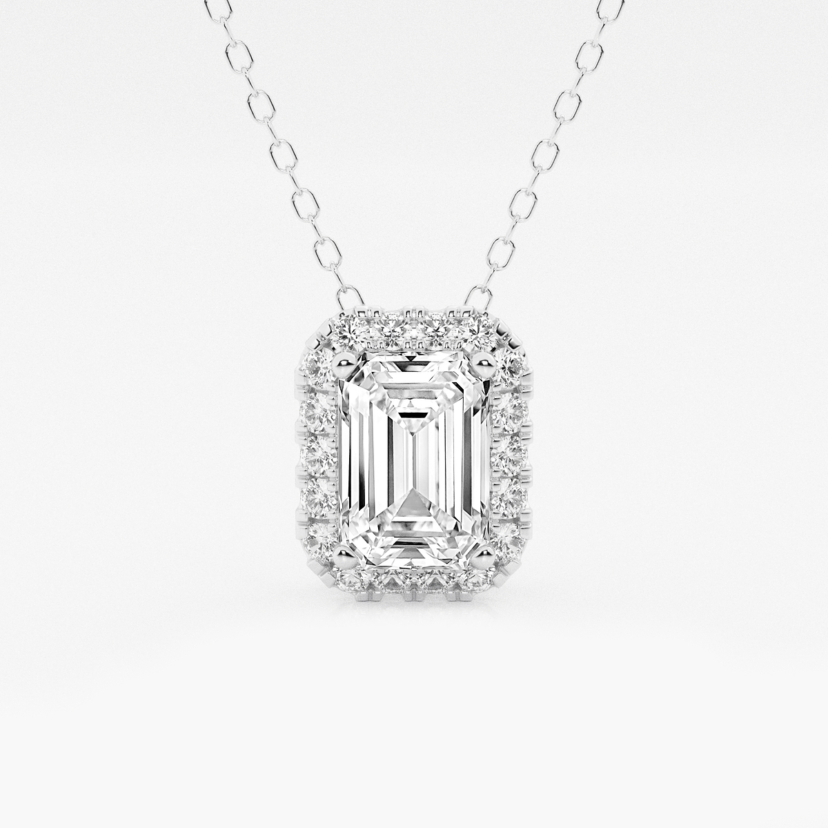 1 3/4 ctw Emerald Lab Grown Diamond Halo Pendant with Adjustable Chain