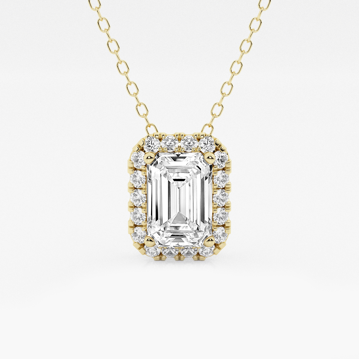 1 3/4 ctw Emerald Lab Grown Diamond Halo Pendant with Adjustable Chain
