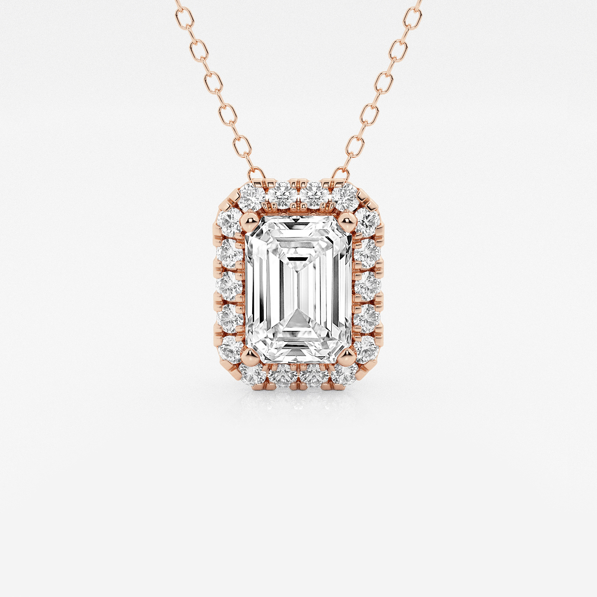 2 1/3 ctw Emerald Lab Grown Diamond Halo Pendant with Adjustable Chain