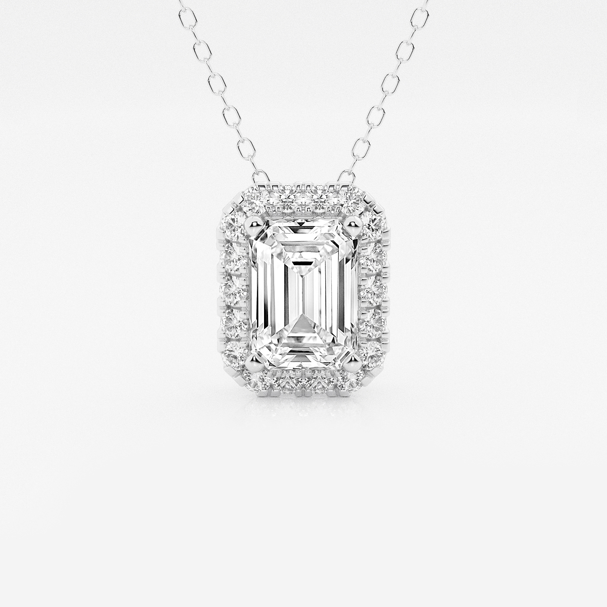 2 1/3 ctw Emerald Lab Grown Diamond Halo Pendant with Adjustable Chain
