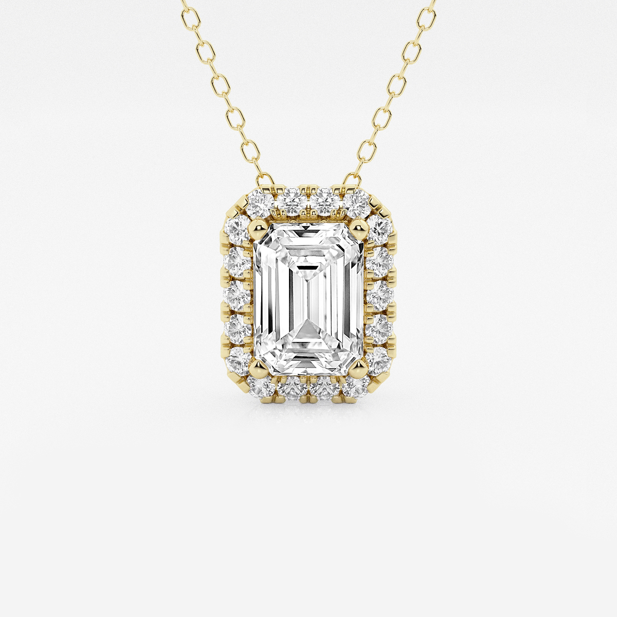 2 1/3 ctw Emerald Lab Grown Diamond Halo Pendant with Adjustable Chain
