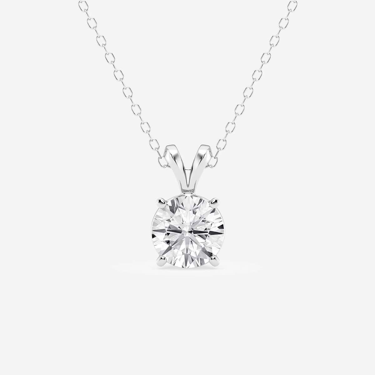 1 1/2 ctw Round Lab Grown Diamond Split Bail Solitaire Pendant with Adjustable Chain 14K White Gold, F, VS2