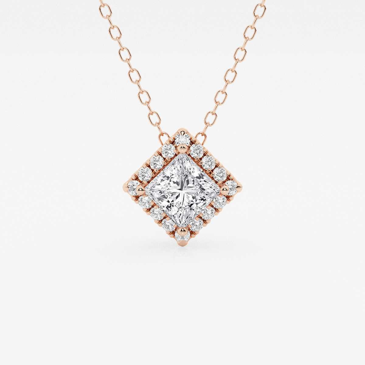 5/8 ctw Princess Lab Grown Diamond Halo Pendant with Adjustable Chain