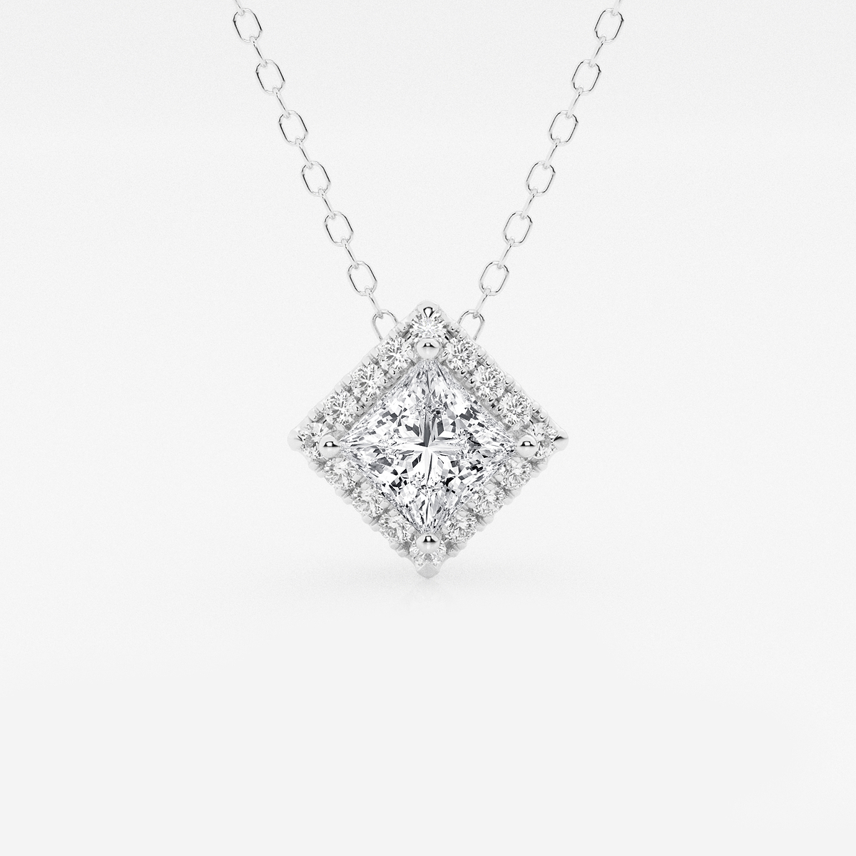 5/8 ctw Princess Lab Grown Diamond Halo Pendant with Adjustable Chain