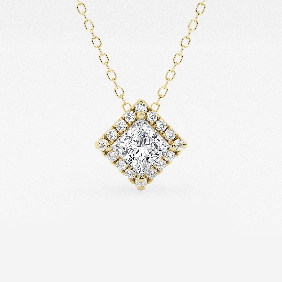 5/8 ctw Princess Lab Grown Diamond Halo Pendant with Adjustable Chain