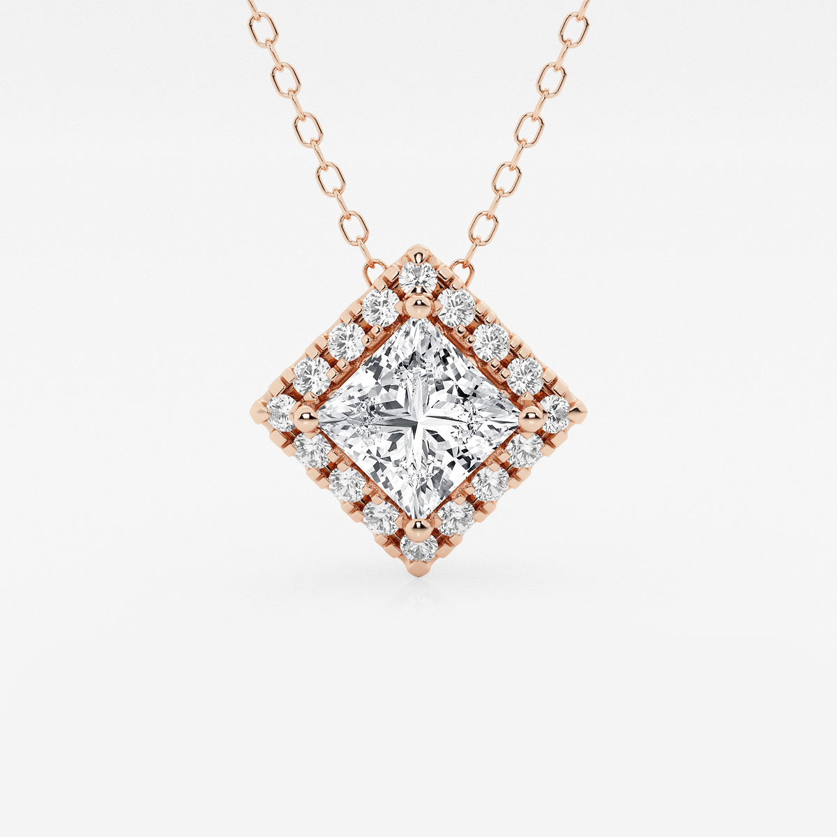 1 1/5 ctw Princess Lab Grown Diamond Halo Pendant with Adjustable Chain