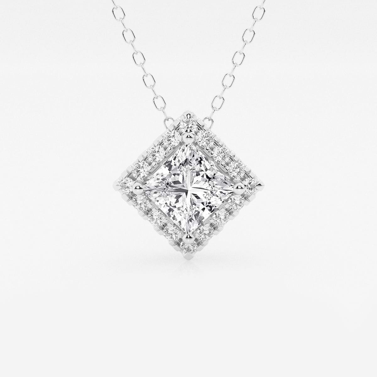 1 1/5 ctw Princess Lab Grown Diamond Halo Pendant with Adjustable Chain