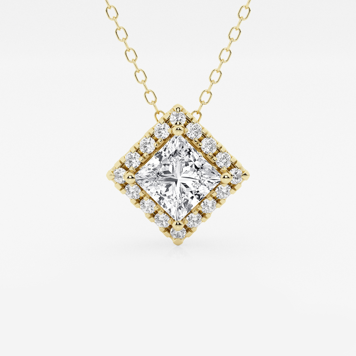 1 1/5 ctw Princess Lab Grown Diamond Halo Pendant with Adjustable Chain