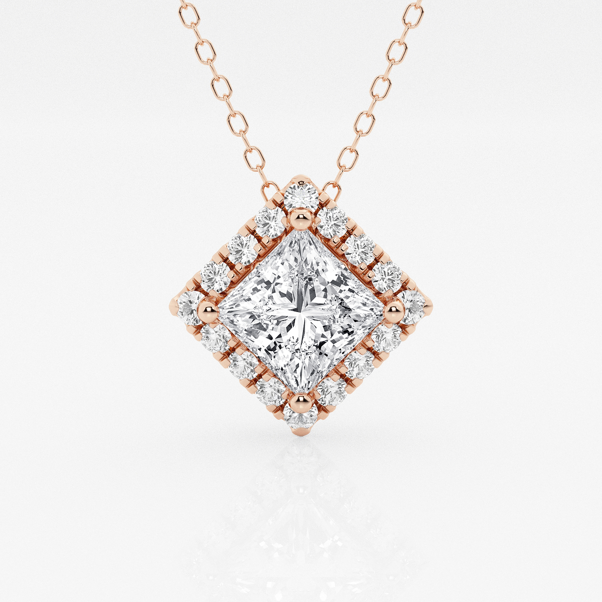 1 3/4 ctw Princess Lab Grown Diamond Halo Pendant with Adjustable Chain