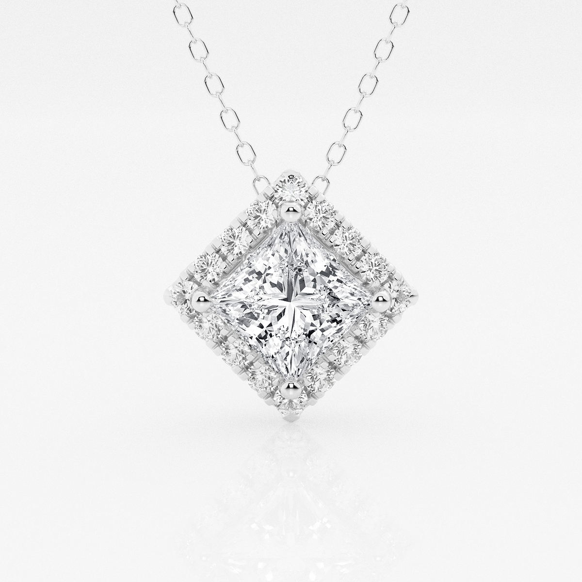 1 3/4 ctw Princess Lab Grown Diamond Halo Pendant with Adjustable Chain