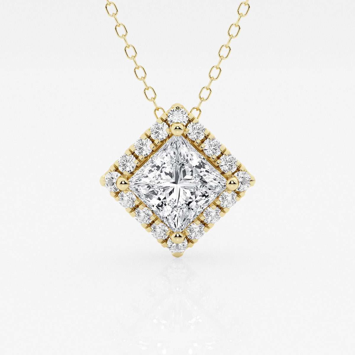 1 3/4 ctw Princess Lab Grown Diamond Halo Pendant with Adjustable Chain