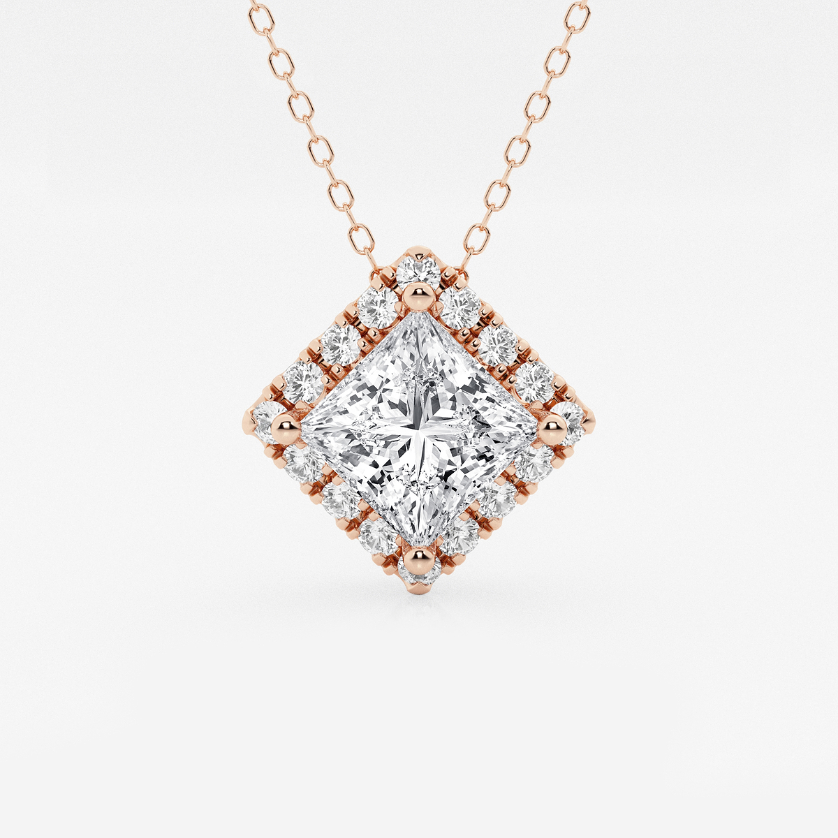 2 1/3 ctw Princess Lab Grown Diamond Halo Pendant with Adjustable Chain