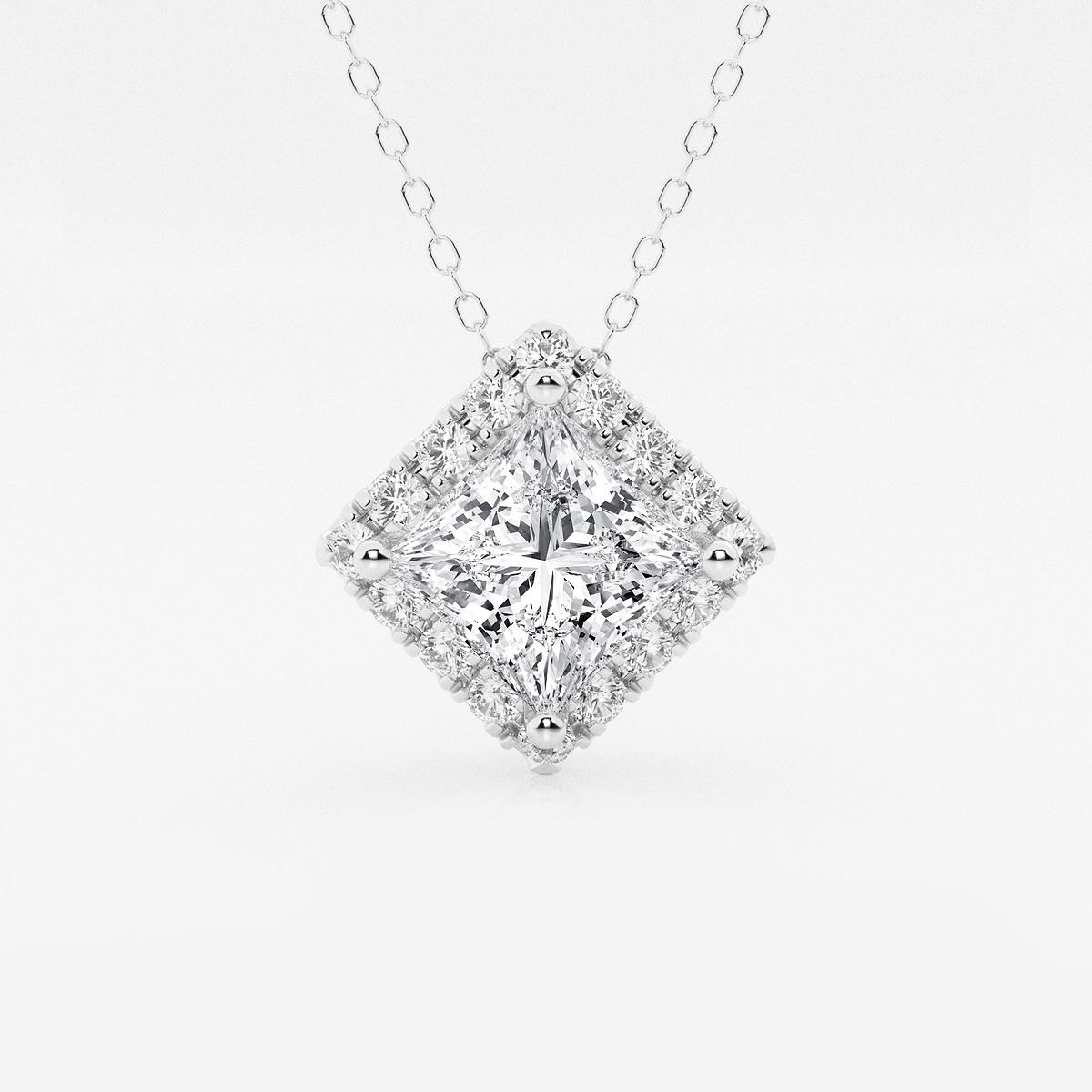 2 1/3 ctw Princess Lab Grown Diamond Halo Pendant with Adjustable Chain