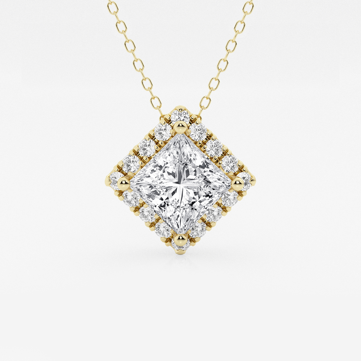 2 1/3 ctw Princess Lab Grown Diamond Halo Pendant with Adjustable Chain
