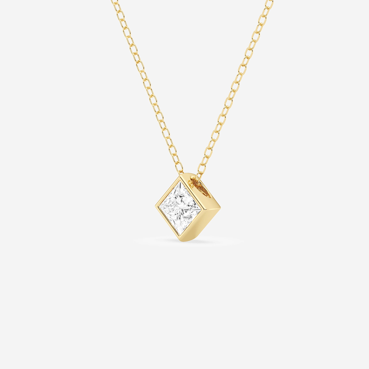 Additional Image 1 for  1/2 ctw Princess Lab Grown Diamond Bezel Set Solitaire Pendant with Adjustable Chain