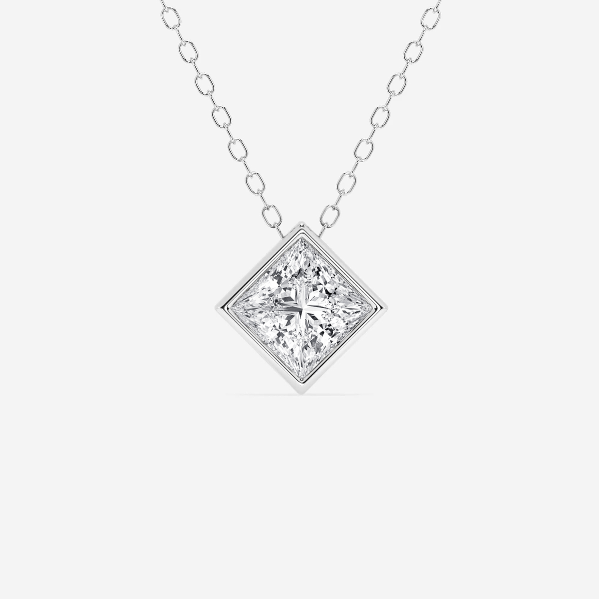 1 ctw Princess Lab Grown Diamond Bezel Set Solitaire Pendant with Adjustable Chain