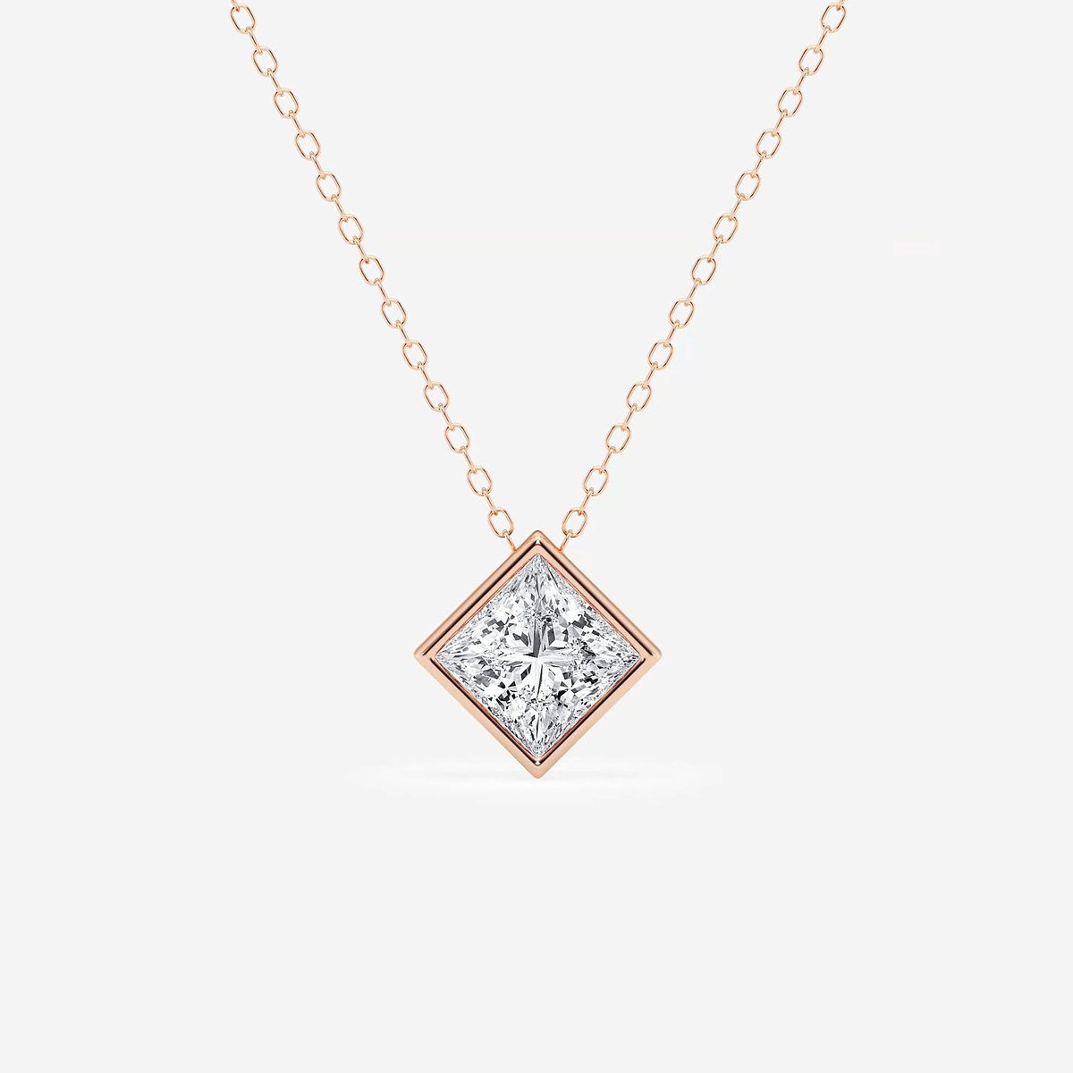 1 1/2 ctw Princess Lab Grown Diamond Bezel Set Solitaire Pendant with Adjustable Chain
