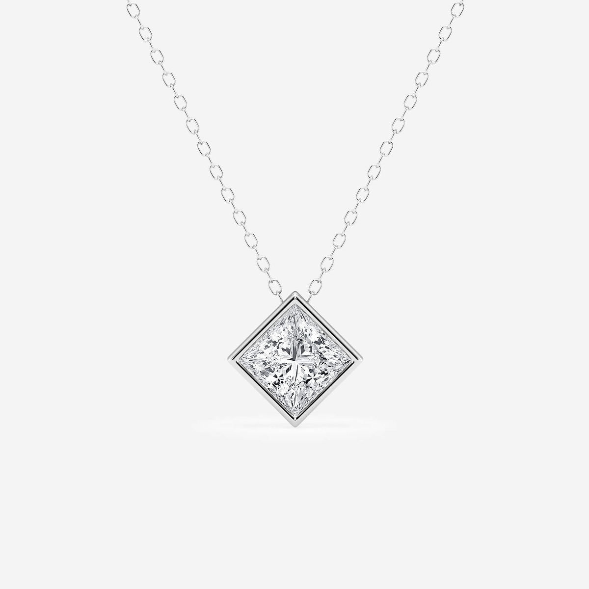 1 1/2 ctw Princess Lab Grown Diamond Bezel Set Solitaire Pendant with Adjustable Chain