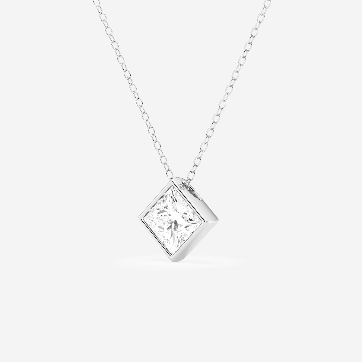Additional Image 1 for  1 1/2 ctw Princess Lab Grown Diamond Bezel Set Solitaire Pendant with Adjustable Chain